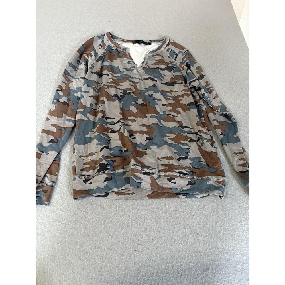 Camouflage Shirt Womens Medium Multicolor V Neck Long Sleeve Zipper Hem Top